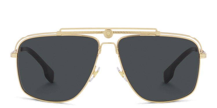 Shop VERSACE Greca-detailed Aviator Sunglasses in Gold online.
