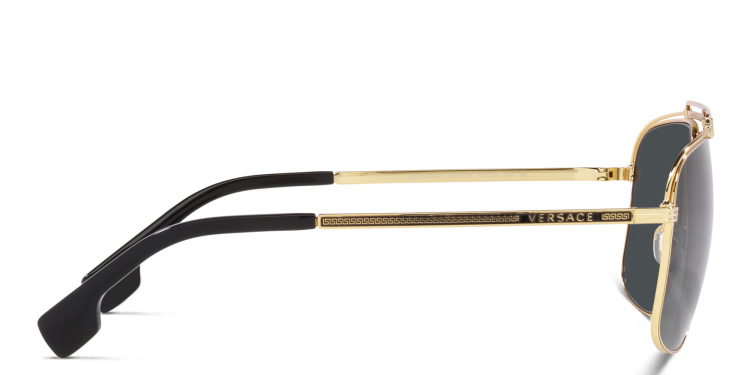 Shop VERSACE Greca-detailed Aviator Sunglasses in Gold online.