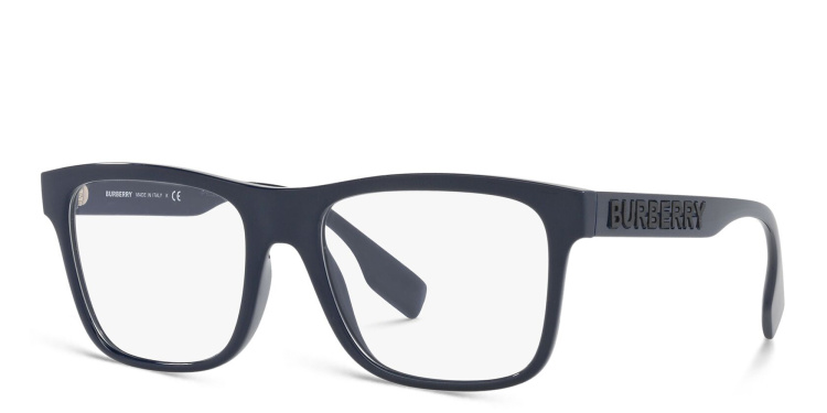 Shop BURBERRY Wide Square Eyeglasses in Blue online.