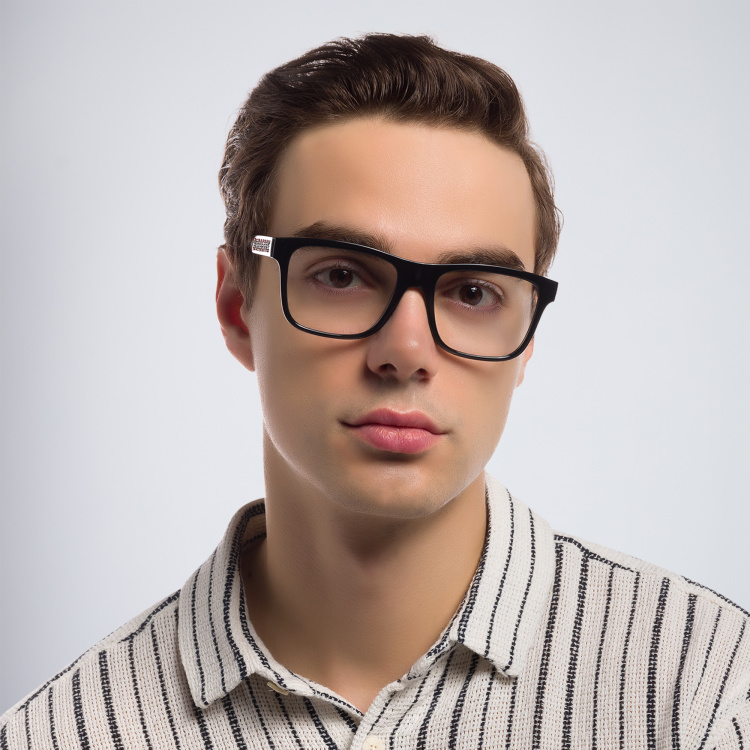 Shop BURBERRY Wide Square Eyeglasses in Black online.