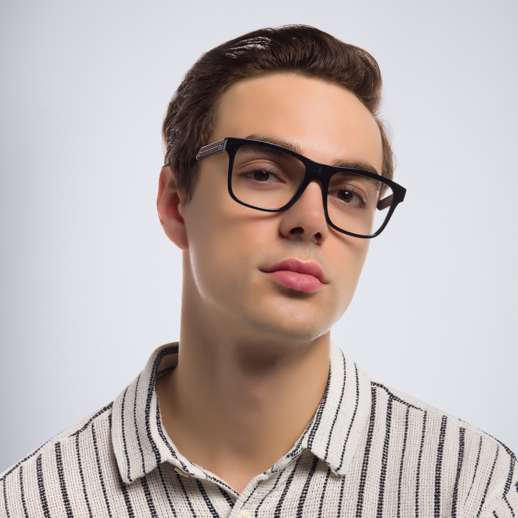 Shop BURBERRY Wide Square Eyeglasses in Black online.