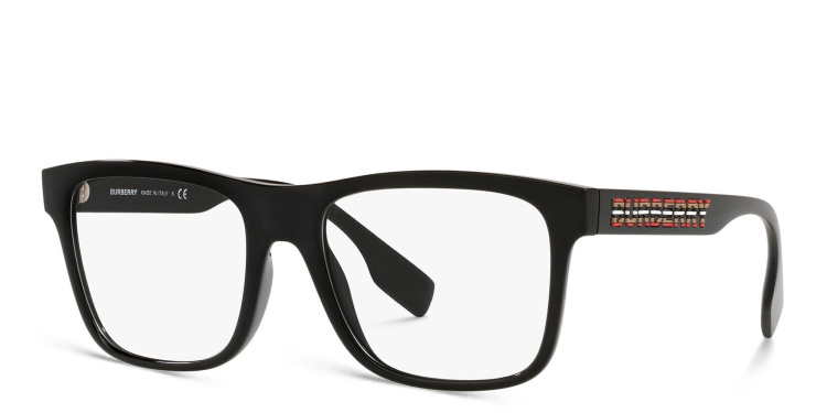 Shop BURBERRY Wide Square Eyeglasses in Black online.