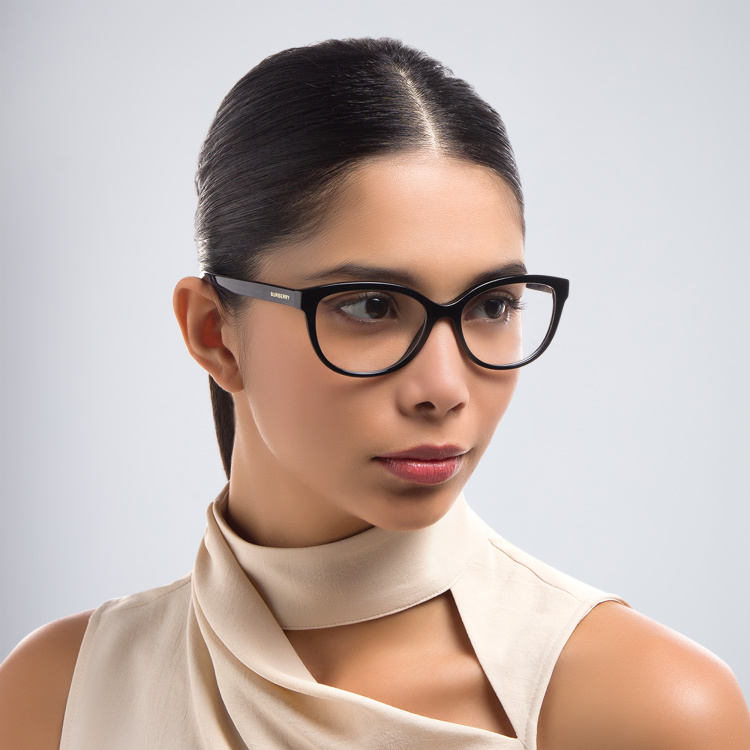 Shop BURBERRY Square Eyeglasses in Black online.