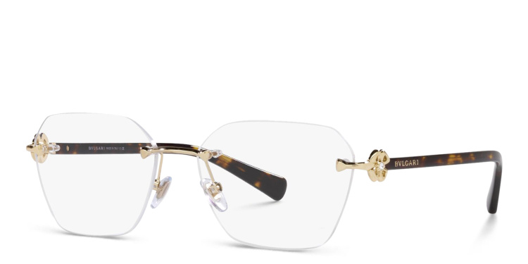 Shop BVLGARI Rimless Irregular Wide Eyeglasses in Gold online.