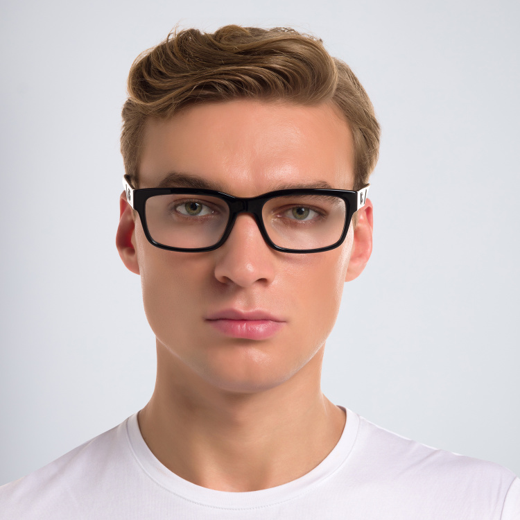 Shop Dolce & Gabbana Wide Rectangle Eyeglasses in Black online.