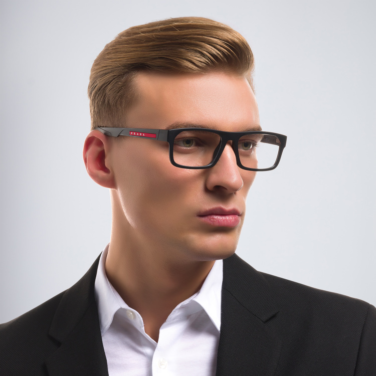 تسوق نظارة طبية بإطار مستطيل واسع برادا لينيا روسا بلون أسود أونلاين.