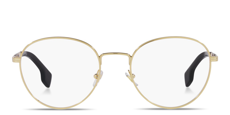 Shop VERSACE Logo Signature Round Eyeglasses in Gold online.