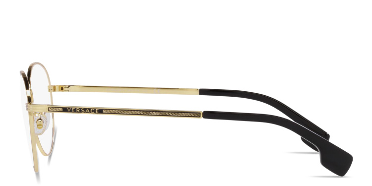 Shop VERSACE Logo Signature Round Eyeglasses in Gold online.