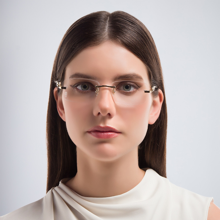 Shop Cartier Panthère de Cartier Rimless Rectangle Eyeglasses in Gold online.