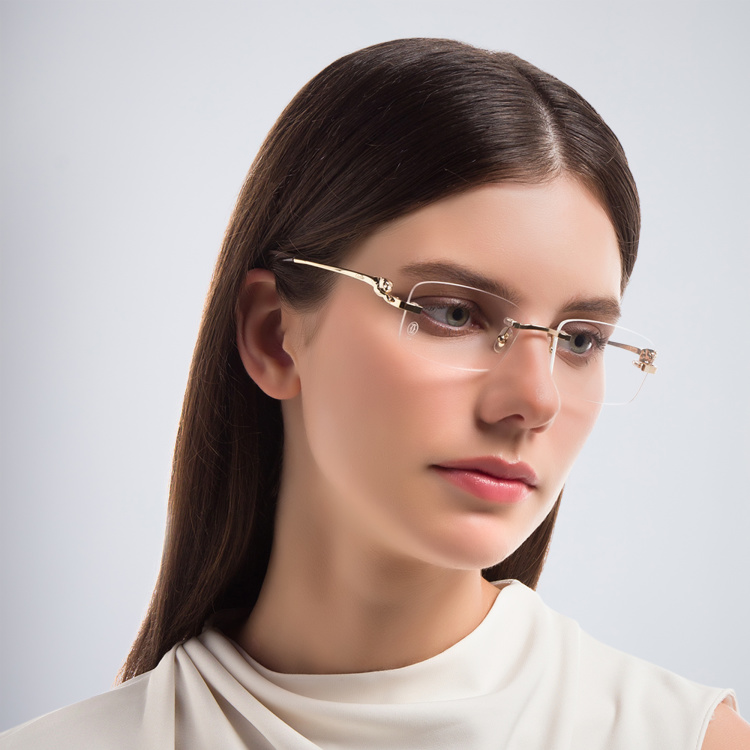 Shop Cartier Panthère de Cartier Rimless Rectangle Eyeglasses in Gold online.