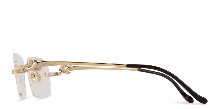 Shop Cartier Panthère de Cartier Rimless Rectangle Eyeglasses in Gold online.