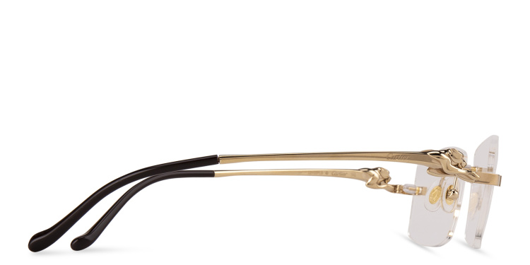 Shop Cartier Panthère de Cartier Rimless Rectangle Eyeglasses in Gold online.