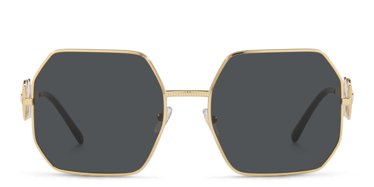 Shop VERSACE Medusa-Embellished Irregular Sunglasses in Gold online.