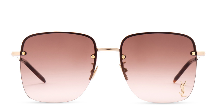 Shop SAINT LAURENT Half-Rim Square Sunglasses in Gold online.