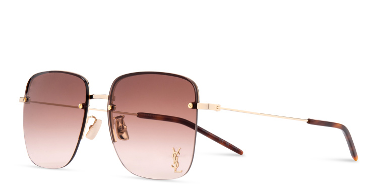 Shop SAINT LAURENT Half-Rim Square Sunglasses in Gold online.
