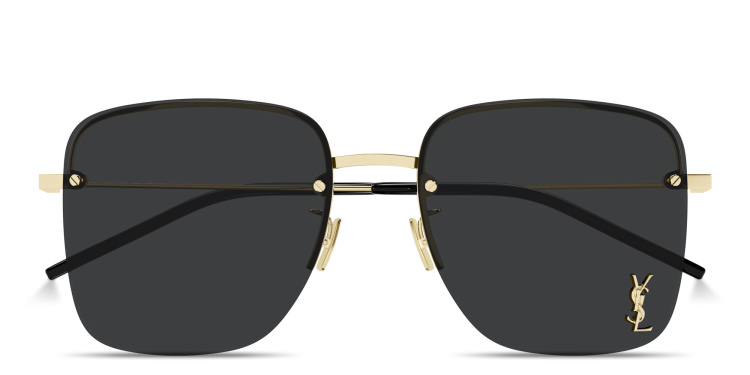 Shop SAINT LAURENT YSL Logo Oversized Half-Rim Square Sunglasses in Gold online.