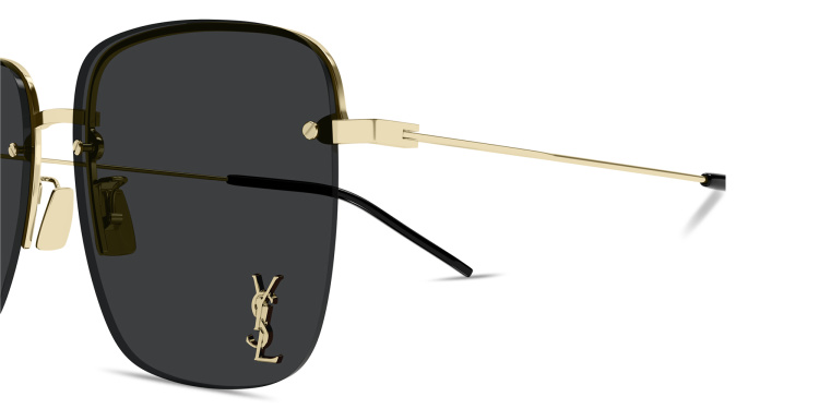 Shop SAINT LAURENT YSL Logo Oversized Half-Rim Square Sunglasses in Gold online.