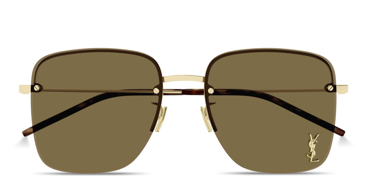 تسوق نظارات شمسية بنصف إطار مربّع كبير بشعار YSL سان لوران بلون ذهبي أونلاين.