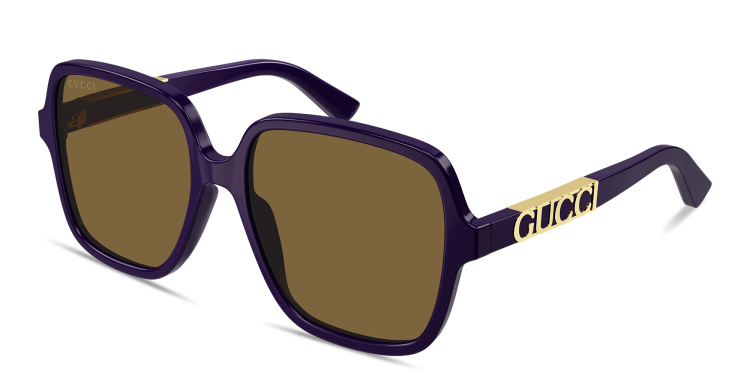 Shop GUCCI Lettering Oversized Square Sunglasses in Purple online.