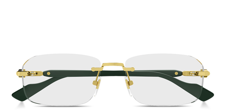 Shop GUCCI Web Wide Rimless Rectangle Eyeglasses in Gold online.