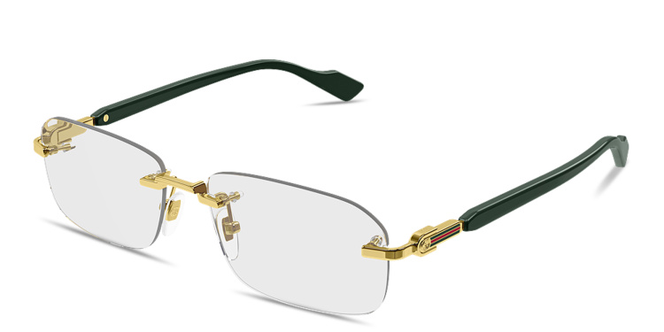 Shop GUCCI Web Wide Rimless Rectangle Eyeglasses in Gold online.