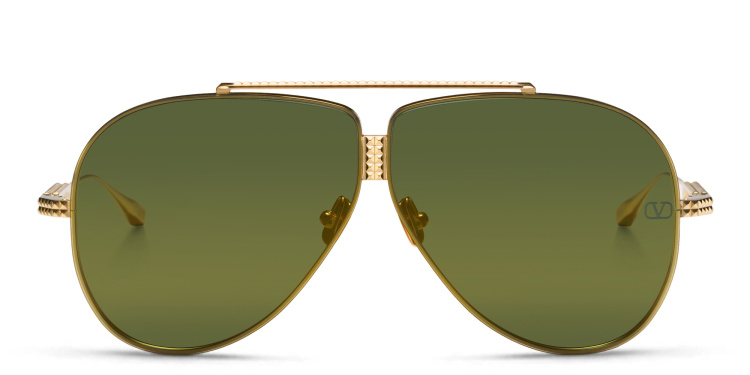 Shop VALENTINO Unisex Aviator Sunglasses in Gold online.