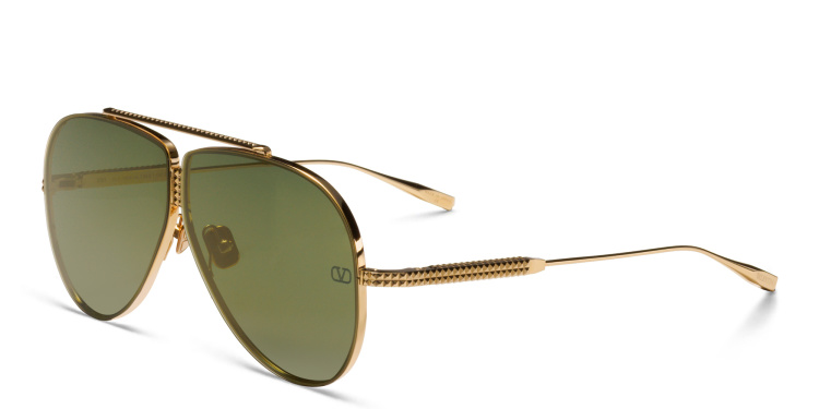 Shop VALENTINO Unisex Aviator Sunglasses in Gold online.