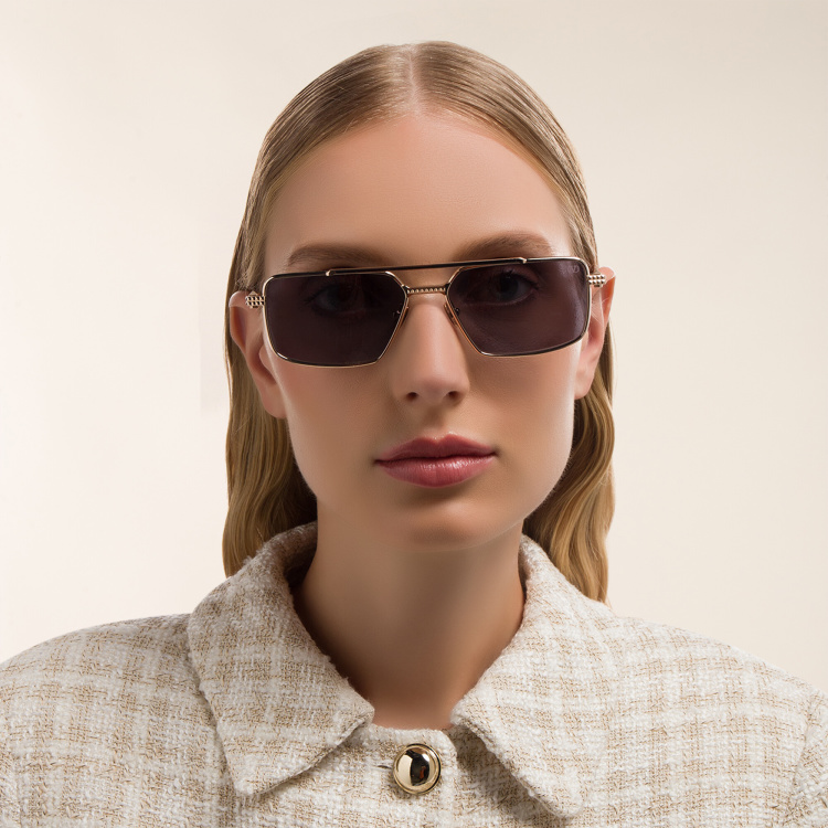 Shop VALENTINO Unisex Aviator Sunglasses in Gold online.