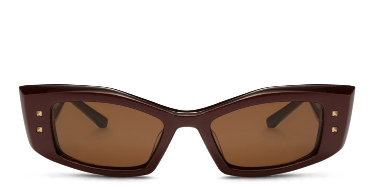 Shop VALENTINO Rectangle Sunglasses in Red online.