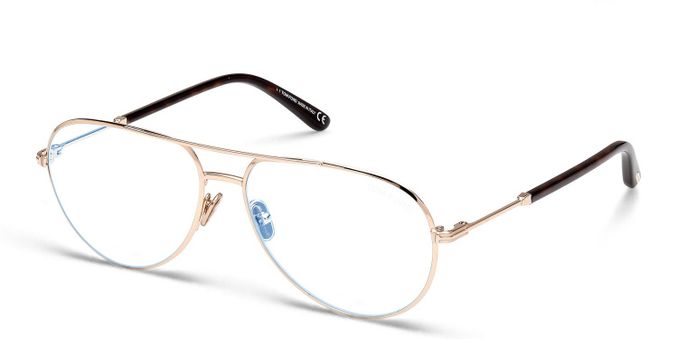 Shop TOM FORD Wide Pilot Eyeglasses in Gold online.