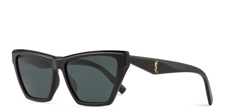 Shop SAINT LAURENT YSL Logo Cat-Eye Sunglasses in Black online.