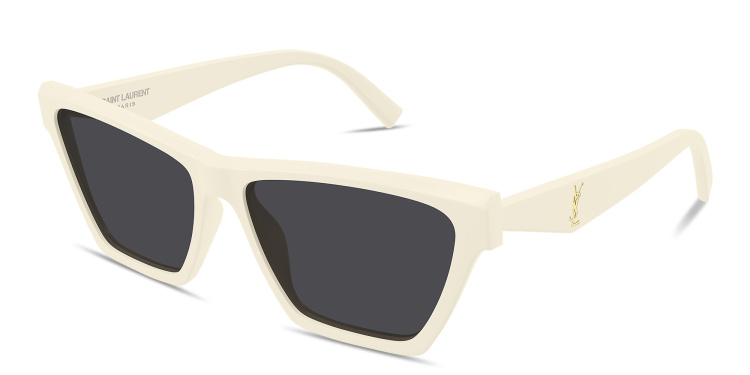Shop SAINT LAURENT YSL Logo Cat-Eye Sunglasses in Beige online.