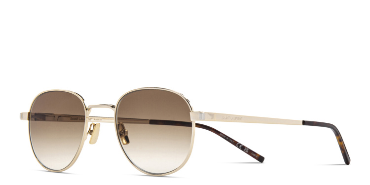 تسوق نظارات شمسية دائرية للجنسين سان لوران بلون ذهبي أونلاين.