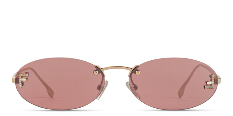 Shop FENDI First Crystal Rimless Oval Sunglasses in Gold online.