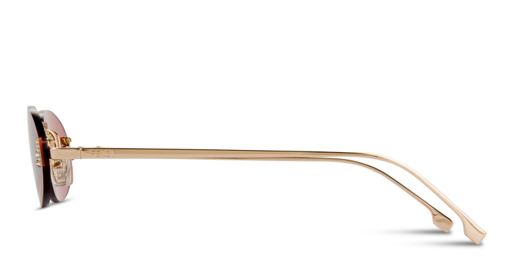 Shop FENDI First Crystal Rimless Oval Sunglasses in Gold online.