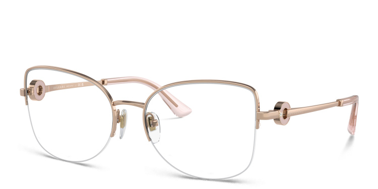 Shop BVLGARI Half-Rim Cat-Eye Eyeglasses in Gold online.