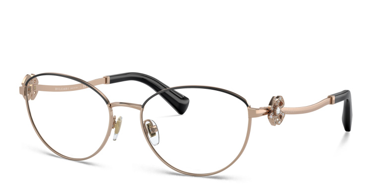 Shop BVLGARI Round Eyeglasses in Black online.