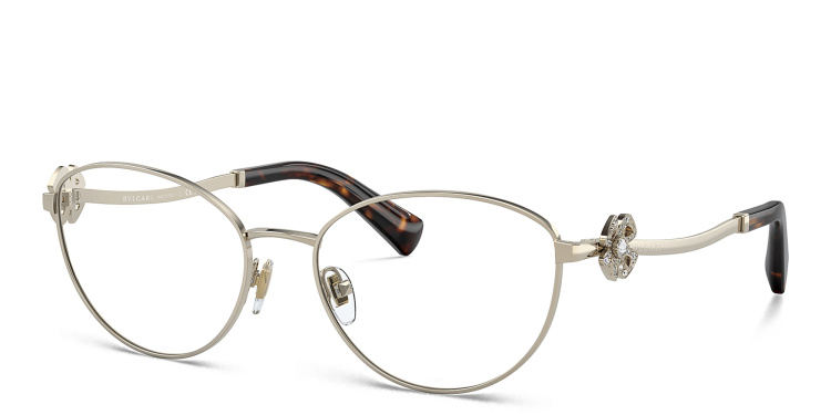 Shop BVLGARI Round Eyeglasses in Gold online.
