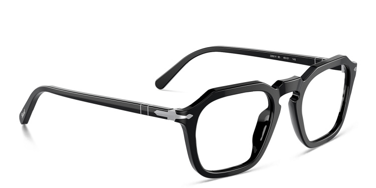 Shop PERSOL Unisex Square Eyeglasses in Black online.