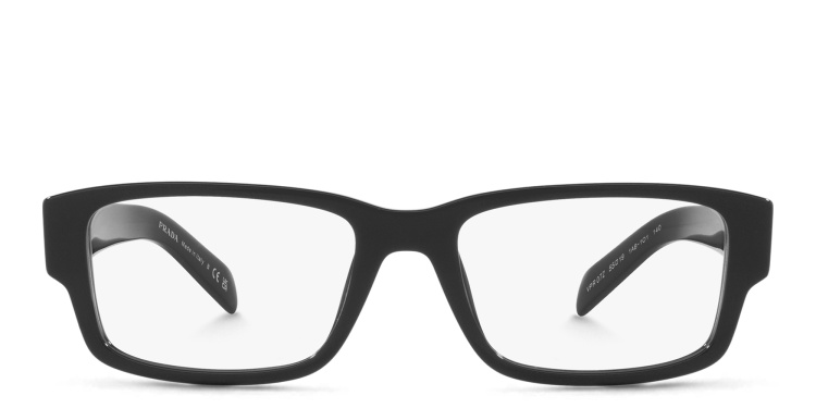 Shop PRADA Wide Rectangle Eyeglasses in Black online.