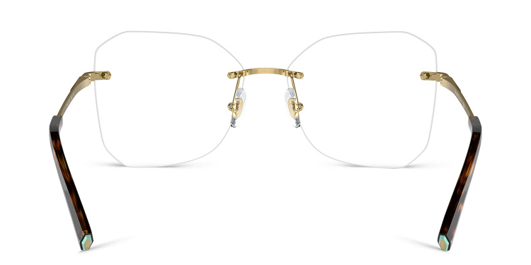 Shop TIFFANY Logo Rimless Wide Irregular Eyeglasses in Gold online.