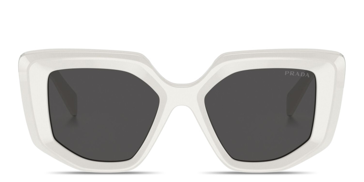 Shop PRADA Triangle Logo Irregular Sunglasses in White online.