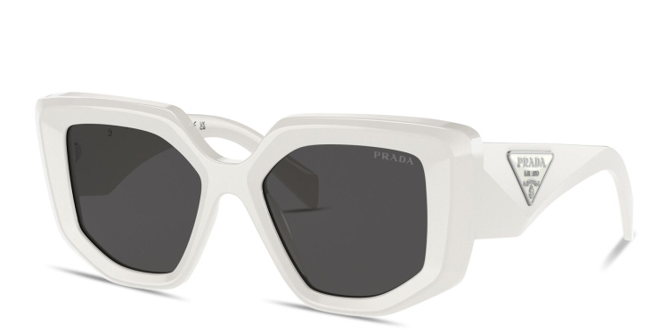 Shop PRADA Triangle Logo Irregular Sunglasses in White online.