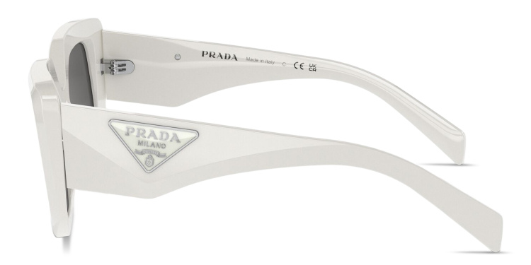 Shop PRADA Triangle Logo Irregular Sunglasses in White online.