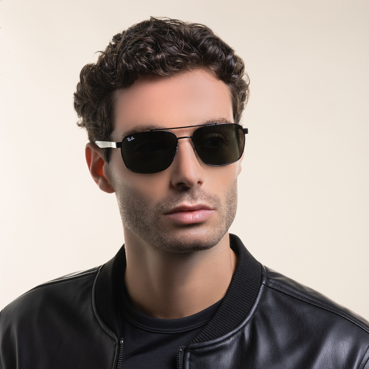 Shop Ray-Ban Rectangle Sunglasses in Black online.