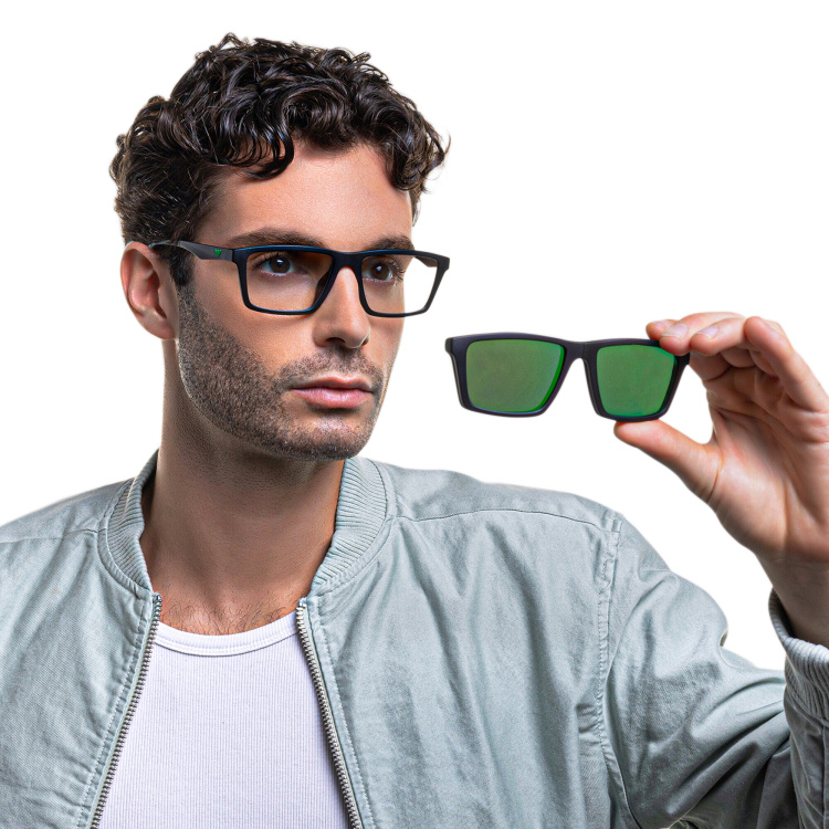 Shop Emporio Armani Wide Rectangle Eyeglasses in Black online.