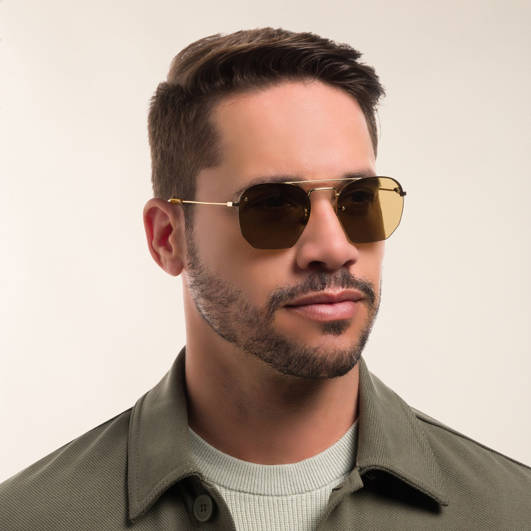 Shop SAINT LAURENT Half-Rim Irregular Sunglasses in Gold online.