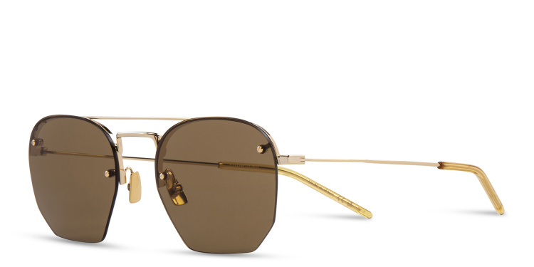 Shop SAINT LAURENT Half-Rim Irregular Sunglasses in Gold online.