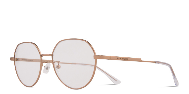 Shop BOTTEGA VENETA Unisex Round Eyeglasses in Gold online.