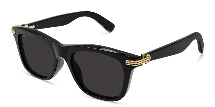 Shop Cartier Première de Cartier Rectangle Sunglasses in Black online.